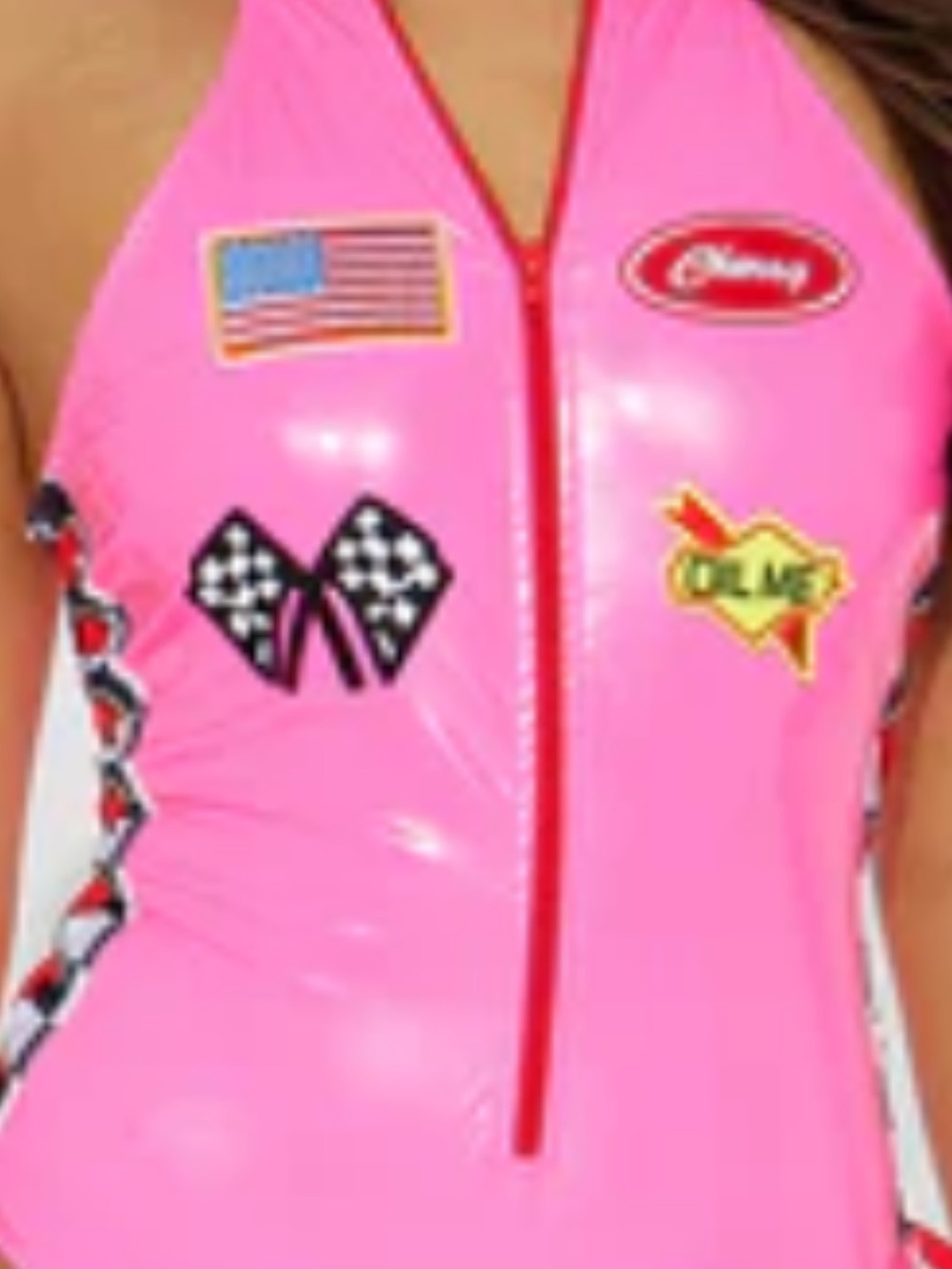 Together Neon Pink Racing Patch Halter Top with Checkered Hood